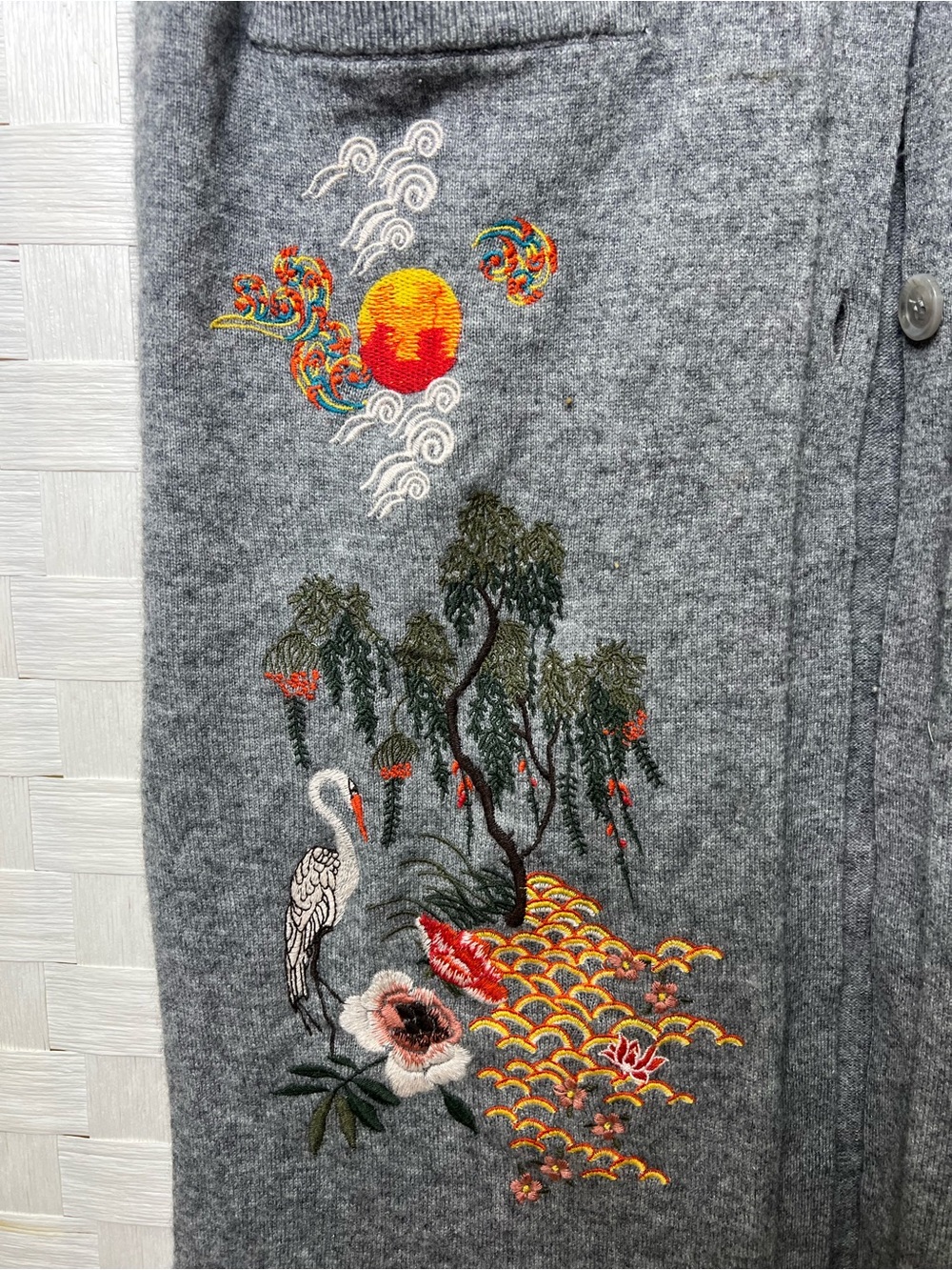 Johnny Was Gray Wool Cashmere Embroidered Long Sweater Vest Duster Cardigan (M) - Picture 12 of 16